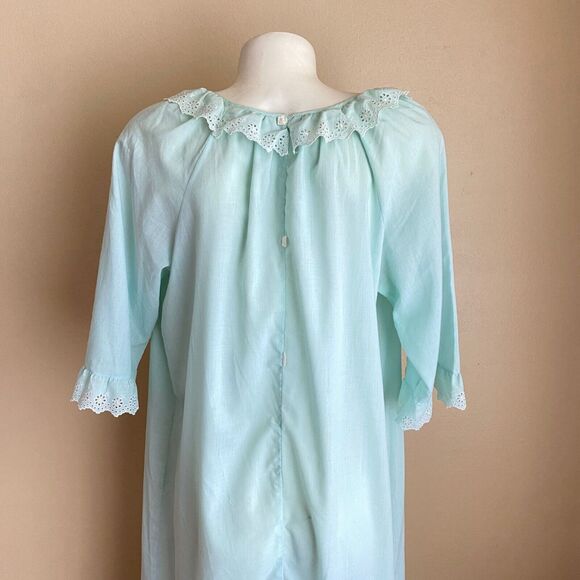 VTG Victorian Medieval Nightgown L Undergarment Base Layer Dress Pale Mint Green - Picture 5 of 7